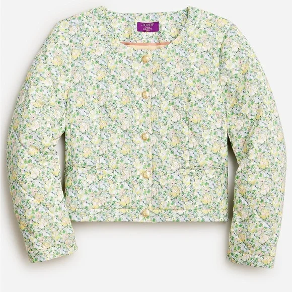 J Crew Limited Edition Quilted Preppy Floral Cottagecore Collarless Crop Jacket - Picture 4 of 9